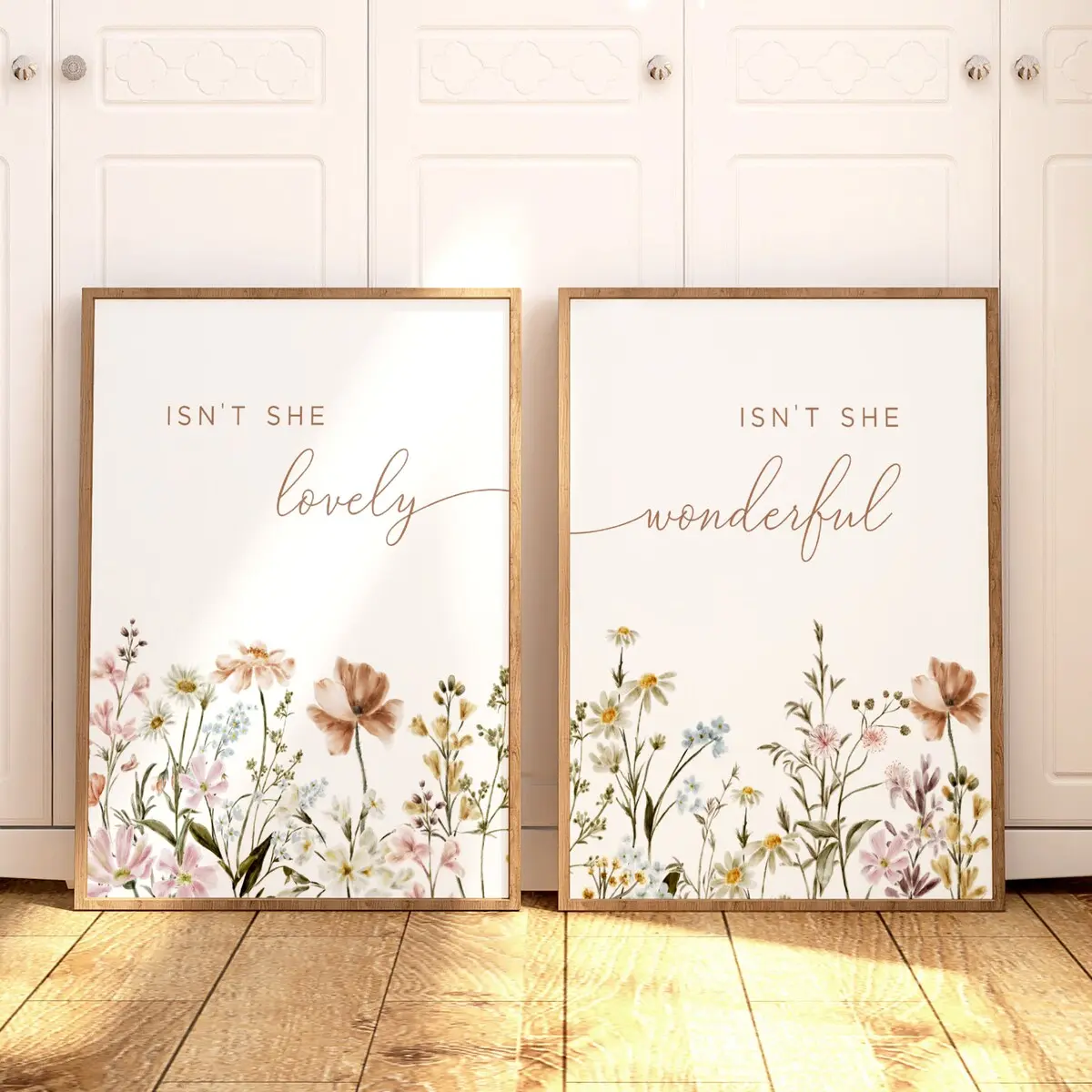 Set of 2 Boho Nursery Wall Art, Wildflower Nursery Decor, Botanical Print, Floral Nursery, Girl Nursery Decor, Vintage Flower Nursery, Girl Room Art