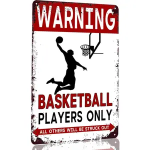 Basketball Tin Sign Basketball Decor Gifts For Boys Sports Decor For Boys Bedroom Basketball Room Poster Vintage Metal Warning Basketball Players Only All Others Will Be Struck Out