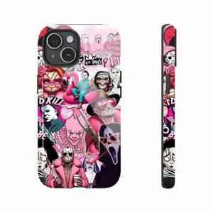Halloween Michael Myers Jason Voorhees Horror Movie Icons & Pink Pop Art Mobile iPhone Case. Shockproof Double Layer PBT + TPU Mobile Protective Case, Suitable for iPhone 16/15/14/13/12/11 Pro Max/Plus