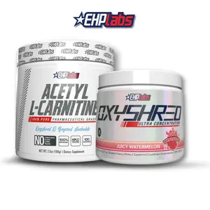 EHPlabs OxyShred 33 Serve Pre Workout + Acetyl L-Carnitine 100g Stack |  Pre Workout & Metabolism Support Stack | Unflavoured L-Carnitine Powder | Supports Energy Production, Focus & Daily Performance | Vegan Friendly