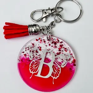 Cute Personalized Keychain with Matching Tassel - Glamorous Round Design with Hook & Loop Closure - High-Quality Acrylic & Resin Material