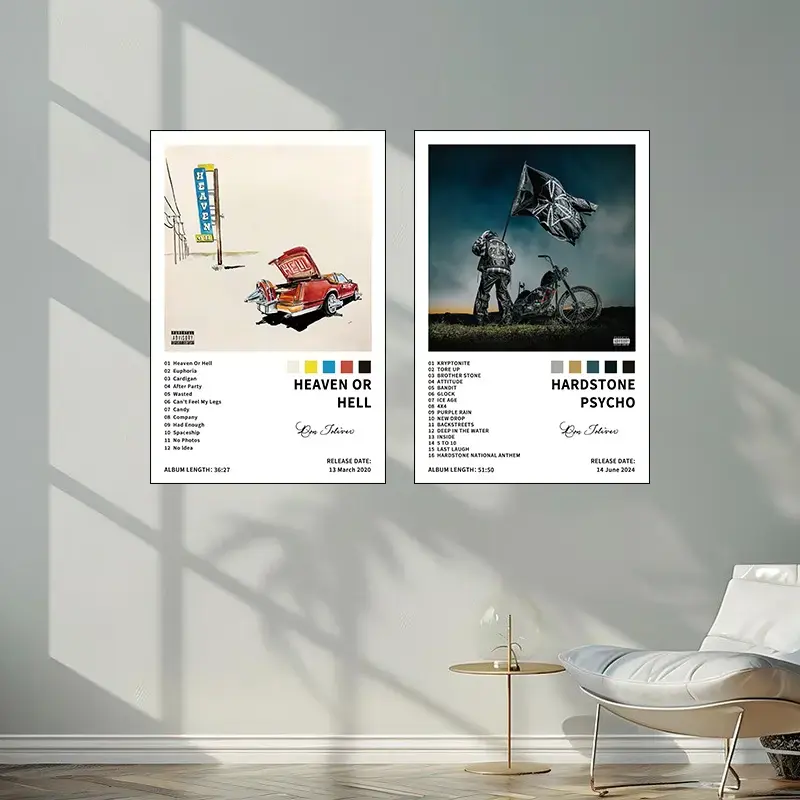 2-piece set: HARDSTONE PSYCHO - Heaven or Hell HD music album, modern song art, rock band, home décor, living room gift, wall art set, Unframed Wall Art, Artwork, suitable for living room, bar wall decoration, frameless