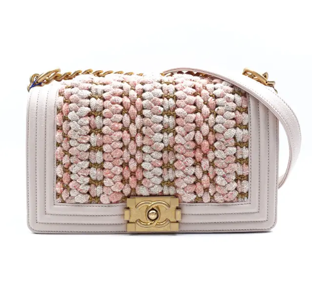 Pre-owned CHANEL LeBoy Medium Limited Woven Tweed & Calfskin, Antique Gold Hardware Shoulder Bag