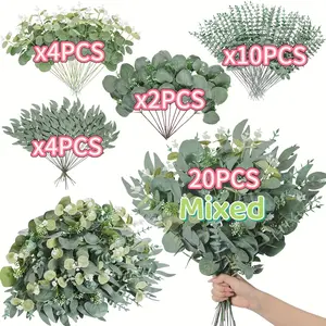 20-Piece Mixed Eucalyptus & Stem Artificial Flowers, Choose From 4 Types, DIY Bouquet Decorations, Flower Arrangement, Perfect for Weddings & Christmas, Home Decoration Bouquet