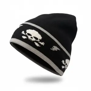 Skulls Handcrafted Beanie - Macabre Pattern, Cozy & Bold, One Size Fits Most, Year-Round Style, Edgy Design