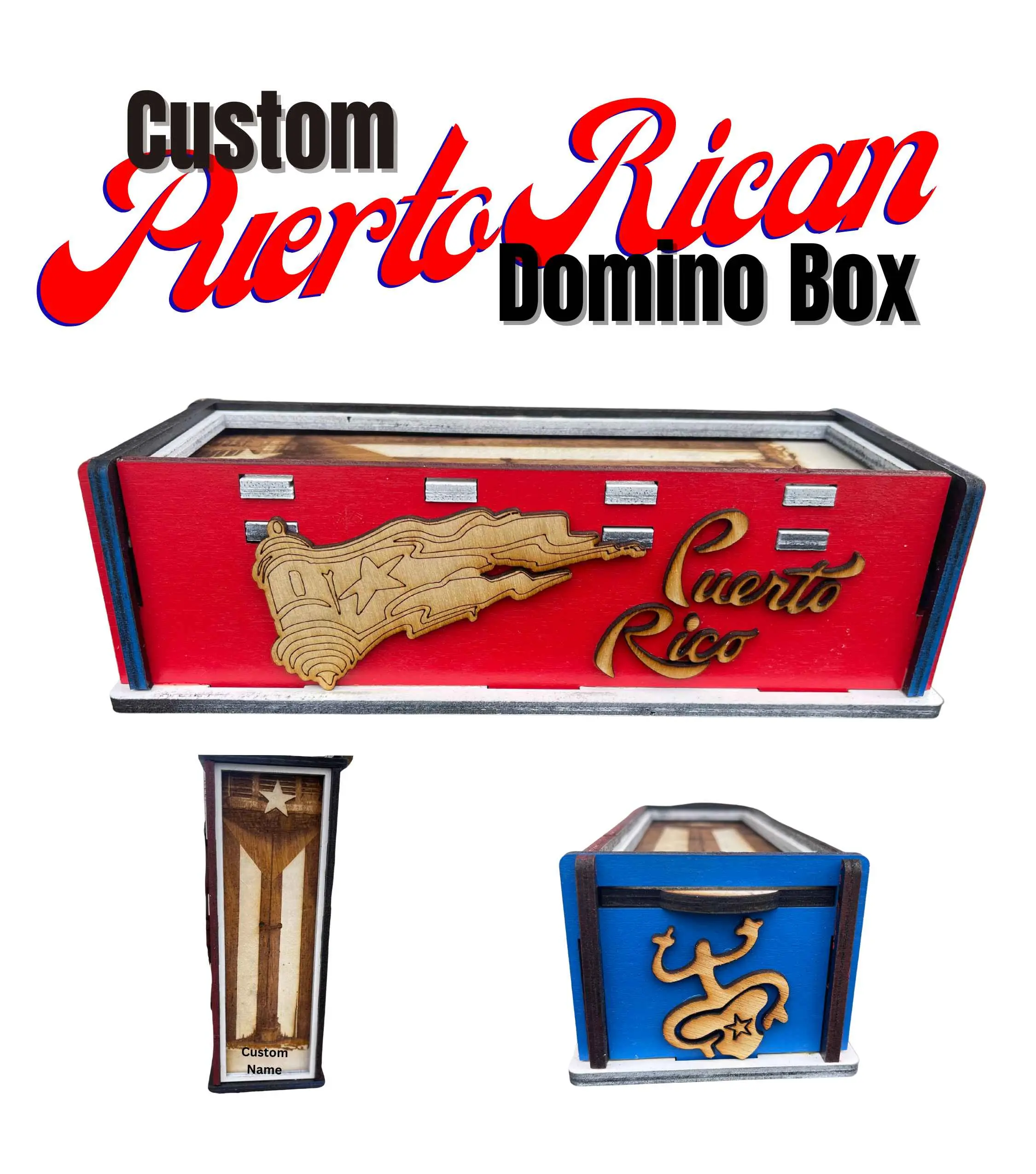 Engraved Puerto Rican Domino Box, Dominos Not Included