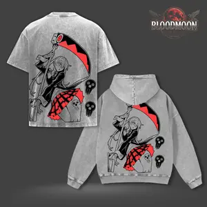 Maka Albarn Soul Eater Scythe Red Black Vintage Washed Oversized Heavyweight Cotton Graphic T-Shirt Hoodie Sweatshirt Anime Streetwear Unisex