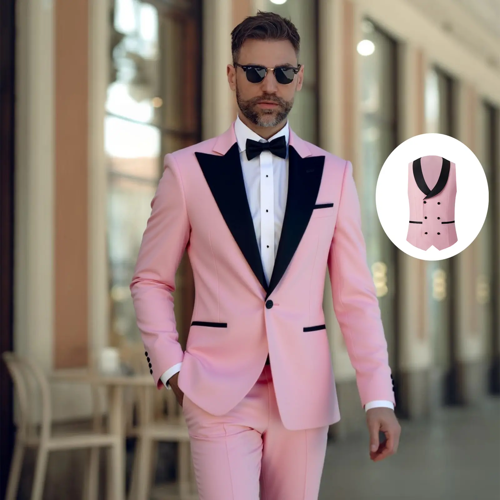 Men's 3-Piece Slim Fit Polyester Tuxedo - Shawl Collar Blazer, Strap-Equipped Vest, Pants, Shirt Included - Ideal for Formal Events, Prom