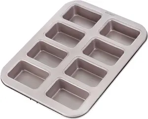 CHEFMADE Brownie Cake Pan, 8-Cavity Non-Stick Rectangle Muffin Pan Blondie Bakeware for Oven Baking (Champagne Gold)