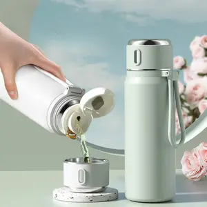 450ml Home & Outdoor Portable Water Bottle Stylish Stainless Steel Insulated Cup with Tea Cup Large Capacity Vacuum Insulated Bottle Vacuum Insulated Tumbler Leakproof Insulated Tumbler
