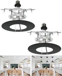 Recessed Can Light Conversion Kit for 5" and 6" Ceiling Light Fixtures Upgrade, Pendant/Hanging Light, Ceiling Fans Compatible, Includes 7¾" Flat Steel Medallion, Black Finish (Black-2)
