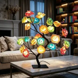 One LED rose tree light, multicolor glowing realistic rose lamp, ambient night light for living room/bedroom bedside, romantic Valentine’s Day gift, wedding party decorative light, USB powered, safe no flame ornament, Ambient Glow,summervibes
