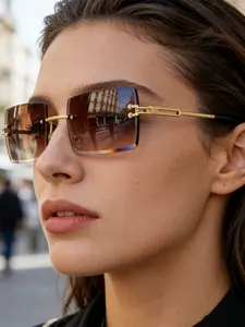 Frameless Sunglasses, Fashion Trendy Eyewear, Uv400 Protection, Suitable for Driving & Travel, Unisex Casual Style