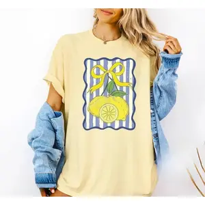 Lemon-colored comfortable T-shirt, fruity summer shirt, cute and soft T-shirt, comfortable and soft fabric, a perfect gift for her.