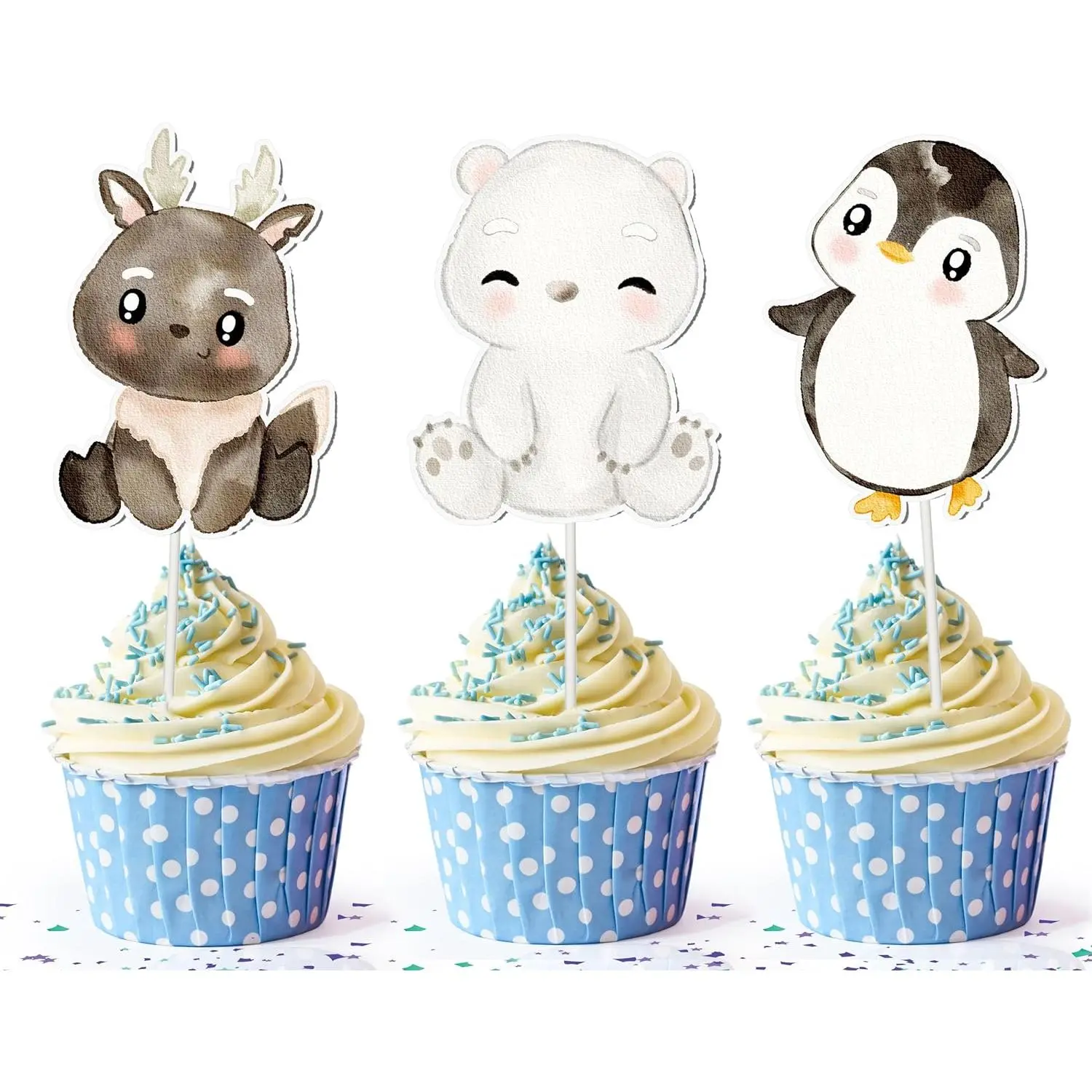 Arctic Wonders Cupcake Toppers - Set of 10 - Adorable Polar Wildlife Decorations for Desserts