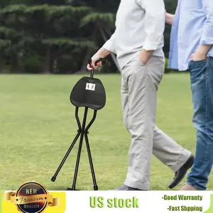 Bymaocar Multi-functional Foldable 3-Legged Stool,Portable Support Cane For People Within 220lbs,Elderly Walking Auxiliary Tool