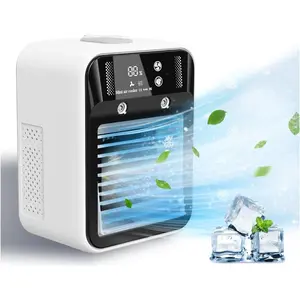 Cordless Mini Evaporative Cooler (About 9x7in) - Rechargeable Portable AC Fan with 2 Speeds, 2 Sprays, Digital Display, Cooling Mist for Car, Bedroom