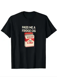 Black, Long, Streetwear, Funny Diet Coke Parody Graphic T-Shirt, Pass Me A Fridge Cig Humor Tee, Retro Soda Cigarette Box Parody Apparel, Beverage Meme Shirt, Soft Fabric for Daily Casual Wear, Street Style Showcases
