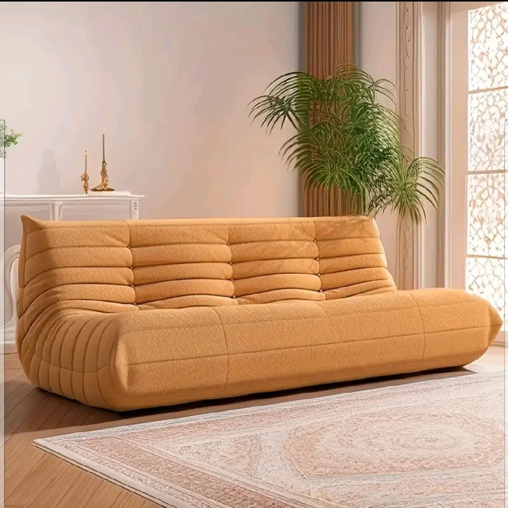 Modern Textured Sofa Loveseat in Mustard Yellow with Upholstered Design and Comfortable Seating