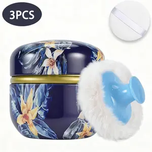 3pcs Set Body Powder Puff And Container Portable Empty Body Powder Container for Women's Loose Dusting Powder Case Box with Lids for Bath Travel And Home Use