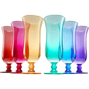 Unbreakable Pina Colada, Daiquiri, Frozen Cocktails & Juice Glasses, Hurricane Glassware, 14oz - 6 Set - Reusable Acrylic Dishwasher Safe Shatterproof BPA-free Plastic Cup, Tropical Cocktail Tall Cups