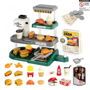 Kids Burger Restaurant Playset, Food Toy Kitchen Set, Mini Supermarket Convenience Store, Cash Register & Credit Card Machine, Boys Girls Gift, Play Kitchen Accessories