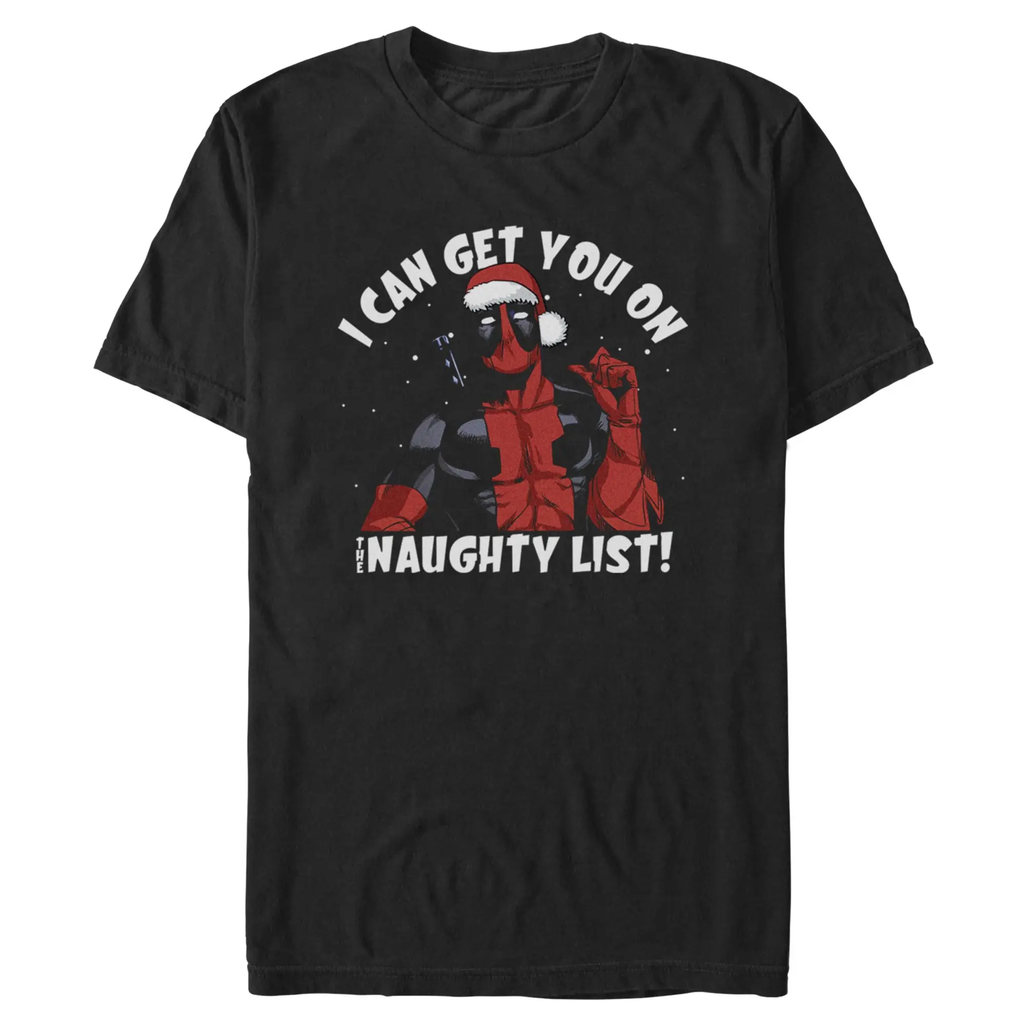 Men's Cotton Short-Sleeve Casual Marvel Deadpool "I Can Get You On The Naughty List" Christmas Festive T-Shirt