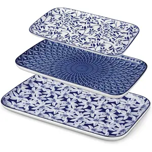 Porcelain Serving Trays for Party, Serving Platters Set of 3,Serving Dishes for Entertaining, Ceramic Party Trays and Platters for Serving , 16"/14"/12" Inch, Series SELENE