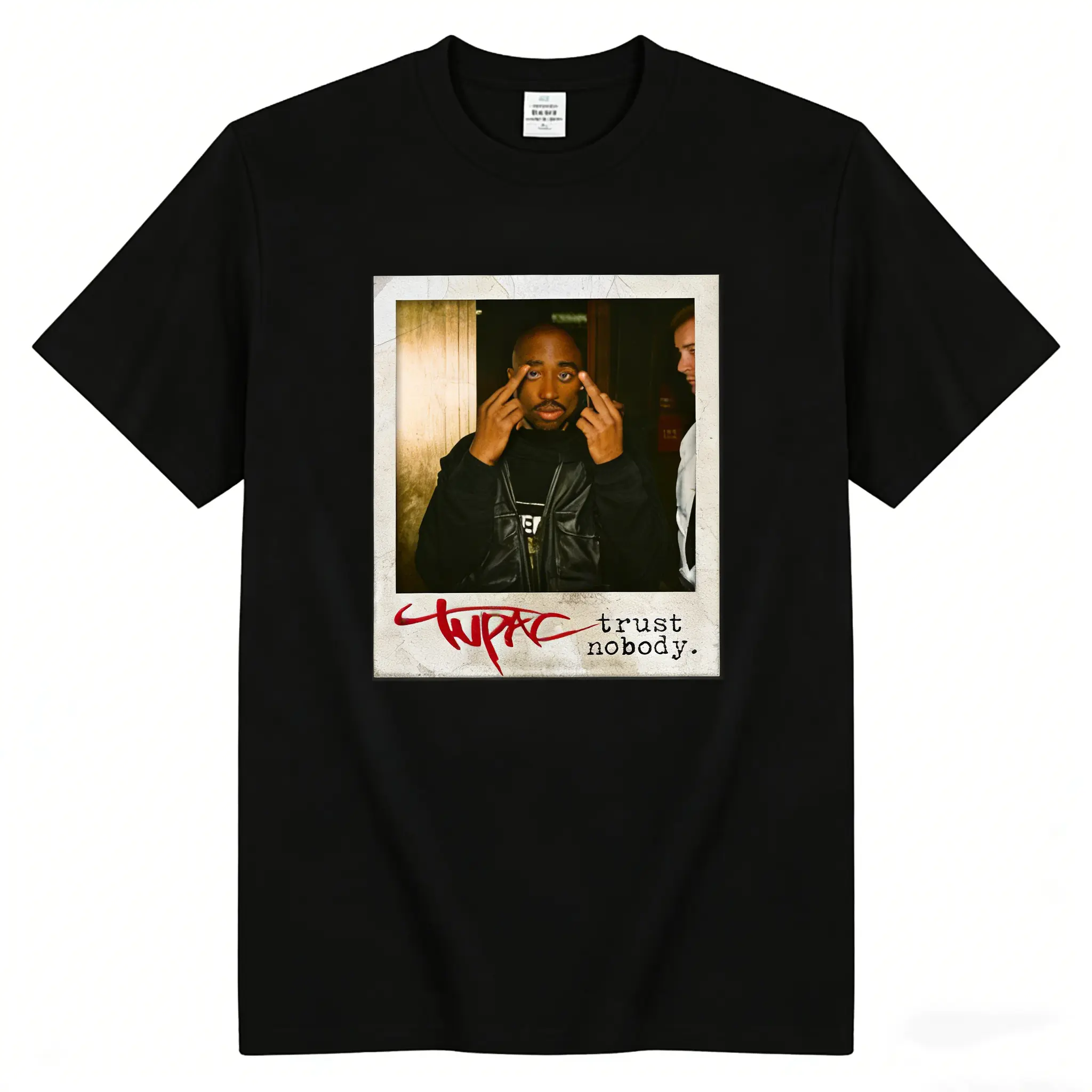 Mens Tupac Shakur Trust Nobody Graphic Tee Retro Polaroid Style Hip Hop Rap T Shirt Soft Cotton Crewneck Casual Streetwear Short Sleeve Shirt For Fans Of 2Pac
