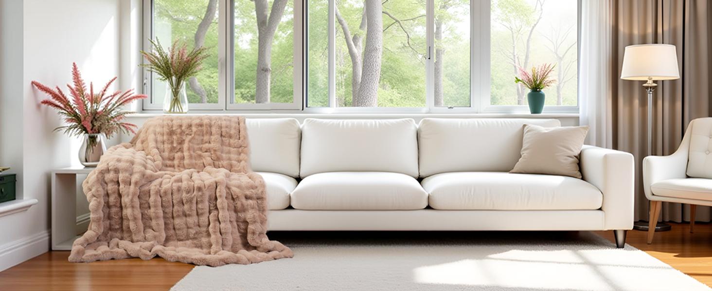 【Clearance】Macinso Fluffy Bubble Home Blanket, Faux Rabbit Fur Winter Warm Soft, Bedroom Decor Cozy for Women Men