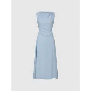 URBAN REVIVO Women's 2026 Summer Polyester-Viscose Thin Casual Cowl Neck Sleeveless A-Line Midi Dress, Premium Fabric Clothes summerwins,summerwins