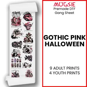 Gothic Pink Halloween DTF Transfer Gang Sheets - 22x60 Direct-to-Film