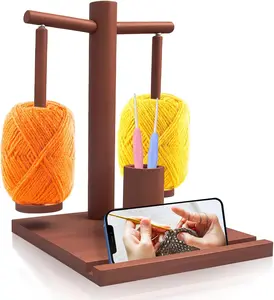 Wooden Yarn Holder for Crocheting and Knitting, Magnetic Yarn Holder with 2 Spinner, Yarn Holder Spinner for Crochet Lovers