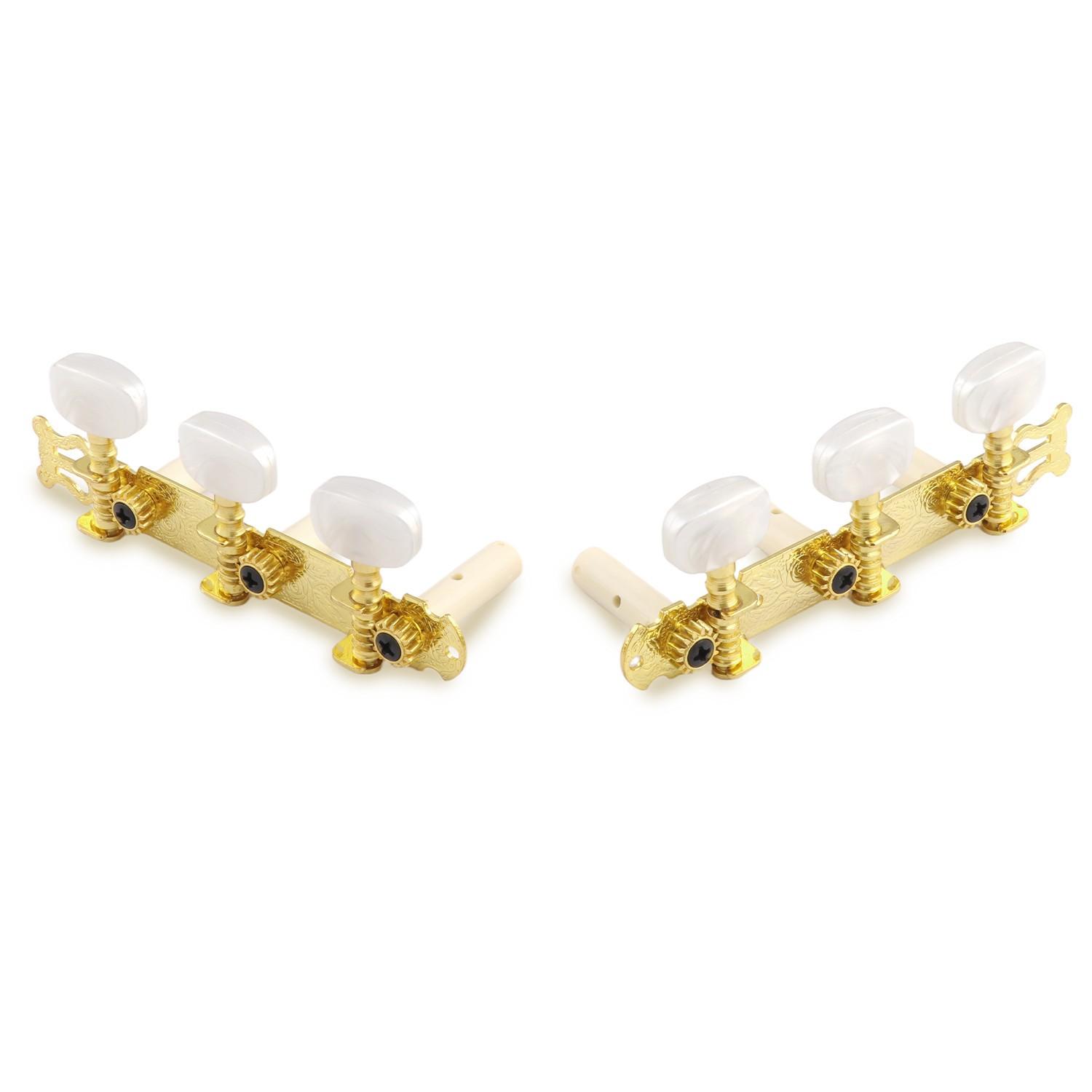 OLETONE Classical Guitar String Tuning Pegs - 3L3R Machine Heads, Gold Finish, with Heavy-Duty Gears and Metal Components