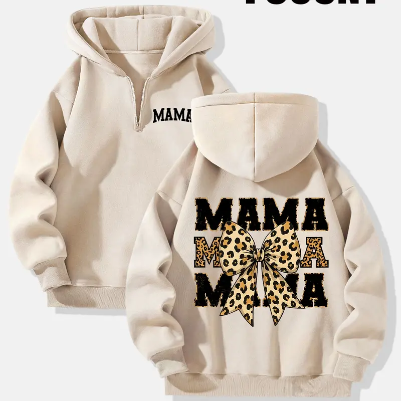 Women's Letter & Leopard Print Hoodie Tops, Basic Casual Long Sleeve Graphic Hooded Sweatshirt for Fall & Winter, Women's Clothes & Womenswear for Daily Wear, Hoodie Clothing Tops