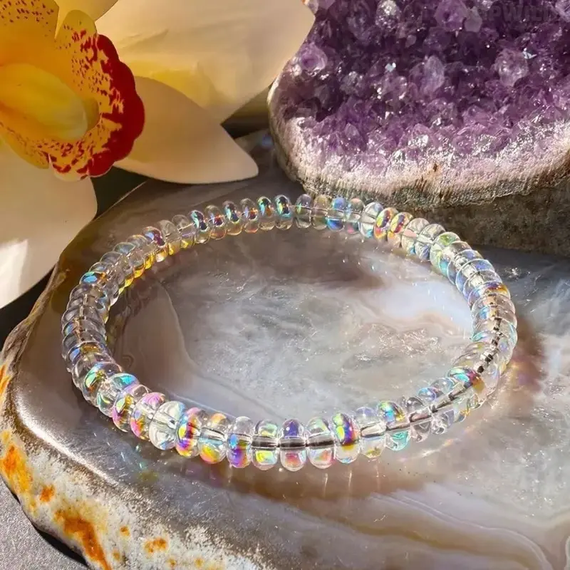 Shimmering Rainbow Disc Bead Bracelet - Unisex Elegant Arm Candy with Iridescent Glossy Cut Beads, Bling Effect, Fashionable Style for Daily Wear & Birthday Gifts, Bracelets Accessories