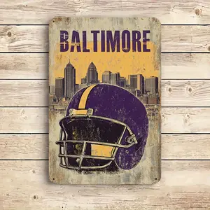 1Pc Baltimore Vintage Football Helmet Metal Tin Sign, 12X 8 Inch Aluminum Wall Art Decor, Retro Sports Poster For Home, Bar, Man Cave Decoration