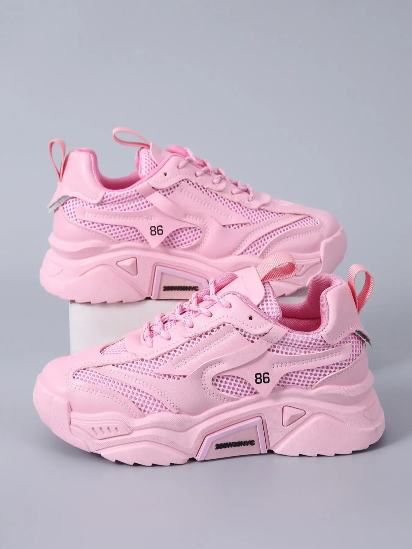 Women's Plain Lace-up Letter Design Thick-soled Sneakers, Trendy PU Leather Mesh Breathable Casual Sports Running Shoes, Platform Shoes for Work, Outd