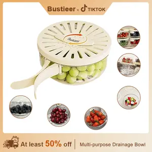 Bustieer Colander Basket with Lid Multifunctional Drainer Basket Salad Bowl Folding Handle Berry Basket for Rinsing and Filtering Impurities Plastic Refrigerator Crisper Kitchen Food Storage Container