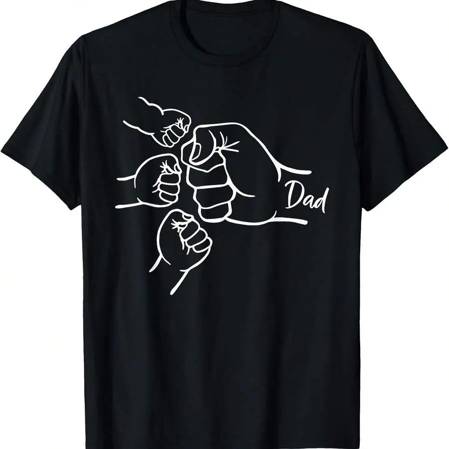 Men's Fist Bump Crew Neck Basic T-Shirt - Father's Day Gifts for Dad Of 3, All Seasons Casual Daddy Top