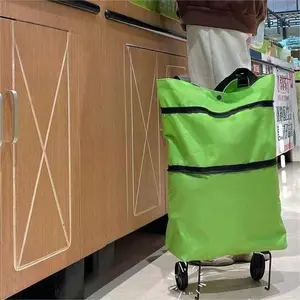 Foldable Shopping Bag with Wheels, Portable Grocery Bag, Easy-To-Carry Lightweight Design, Perfect for Daily Use & Travel