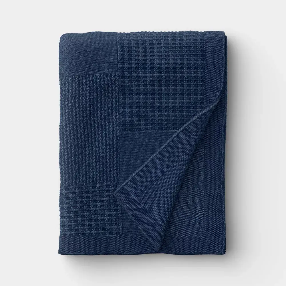 50"X 60" Washed Knitted Throw Blanket Blue - Threshold 50"X 60" Washed Knitted Throw Blanket Blue - Threshold