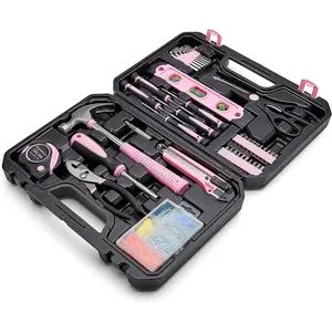142-Piece Household Tool Kit for Home Repair, Hand Tools with Storage Case, 13.39 x 9.25 x 2.95 inch, Pink