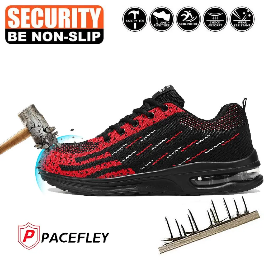 Minimalist Safety Sneakers, Lace-up Athletic Mesh Work Footwear for Men with Steel Toe, Puncture & Slip-Resistant for the Industrial Worker