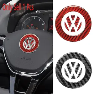 Carbon fiber car steering wheel car logo sticker automotive decoration accessories suitable for Volkswagen Golf Polo CC Passat Tiguan T-ROC Arteon Beetle Car Decorations