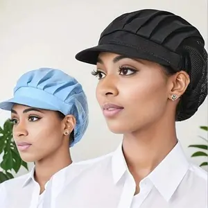 Women's Kitchen Chef Hat with Brim, Work Cap, Hair Net, Anti-Fall Dustproof, Home Cooking Food Baking Headwear