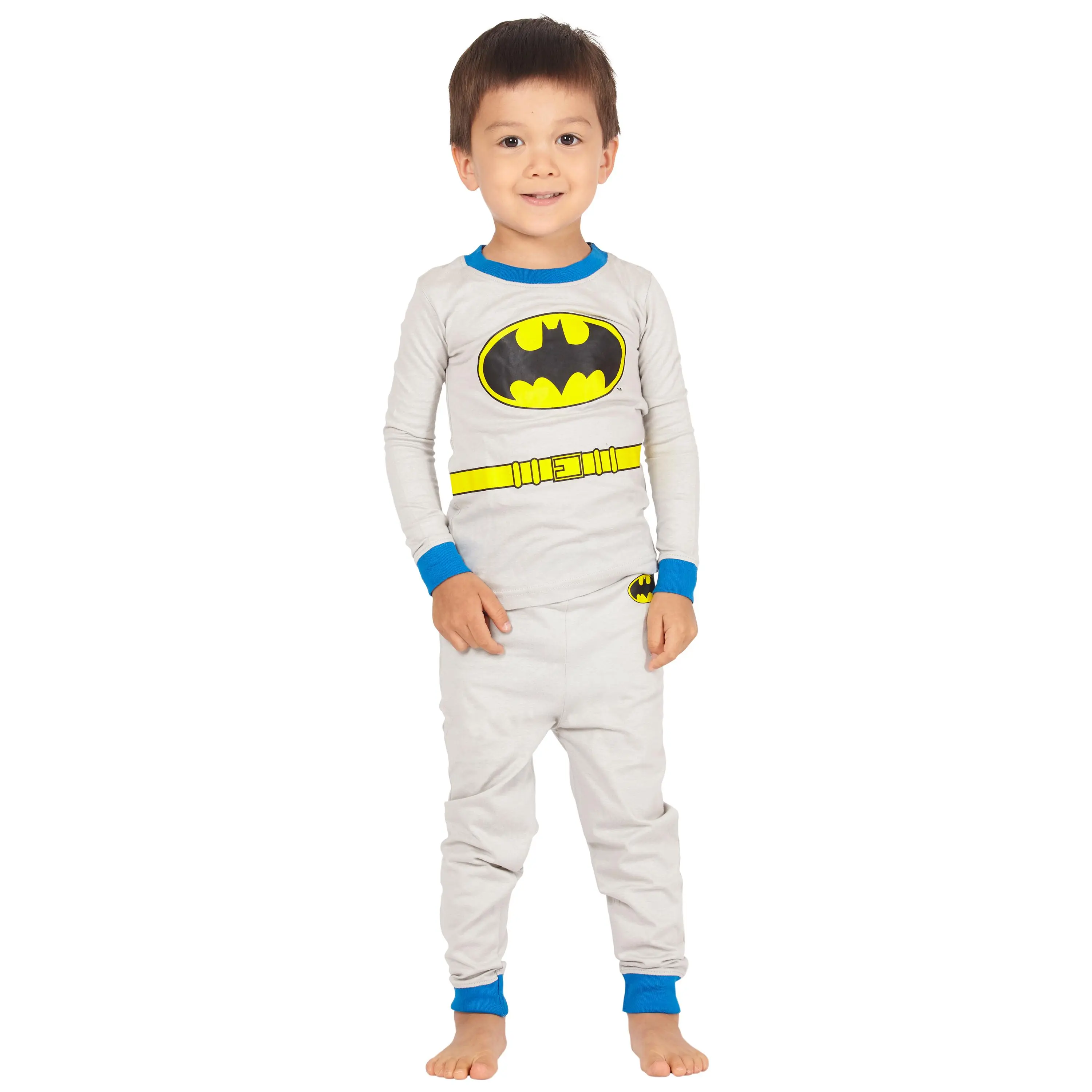 DC Comics Boys' Batman Classic Logo Tight-Fit 2-Piece Long-Sleeve Pajama Pant Set Sleepwear Loungewear