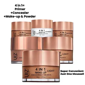 Long-Lasting Make up Mousse 4 in 1 Primer Foundation, SPF 50+, Waterproof Make-Up, Contains Primer, Foundation, Concealer, Powder, Hides Redness & Dark Spots, Suitable for Flawless & Oily Skin, Travel-Friendly Makeup Radiant