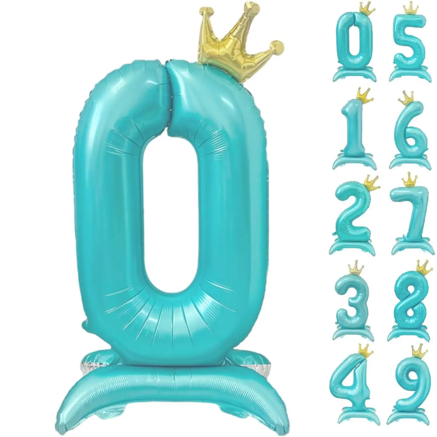 42 In Blue Number Balloon With Base Standing Number 0 Balloon With Crown Blue Crown Balloon 0-9 Helium Foil Balloons For Birthday Party Decorations Supplies Digital 0