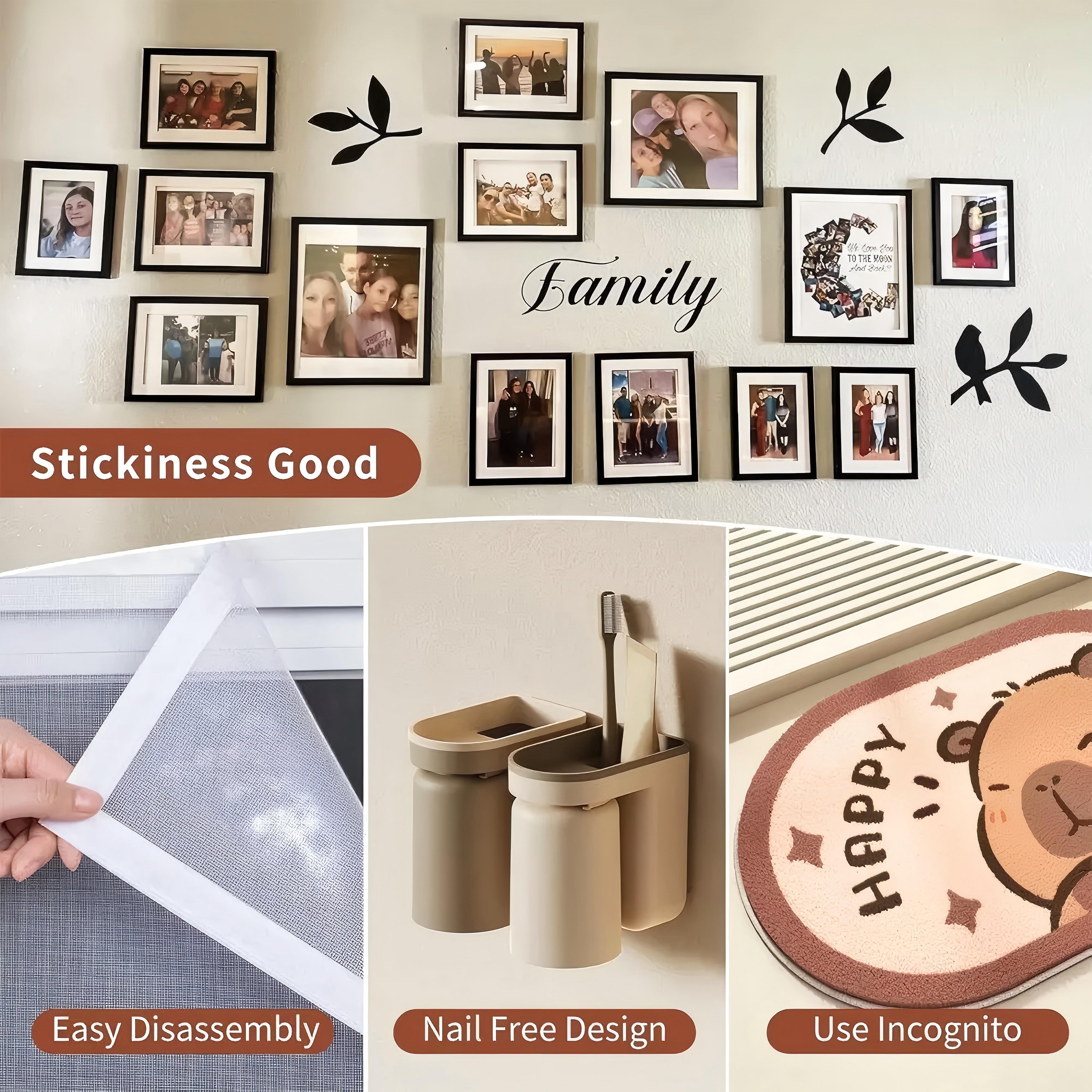 Removable Picture Hanging Strips Nail-Free Double Sided Adhesive Strips No Damage Wall Mount for Frames Hook & Loop All-in-one Heavy Duty